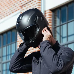 HJC I100 Flip Over Helmet - ECE 22.06 - Matt Black -Motorcycle Equipment Store hjc i100 matt black wearing