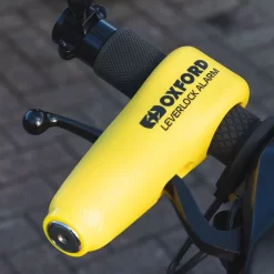 Oxford Alarmed Lever Lock- Yellow -Motorcycle Equipment Store oxford lk302 fitted
