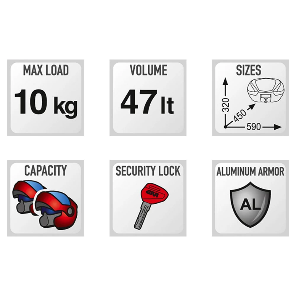 Givi V47 Tech Top Box - Smoked Reflectors 2 Givi V47 Tech Top Box - Smoked Reflectors - Image 2